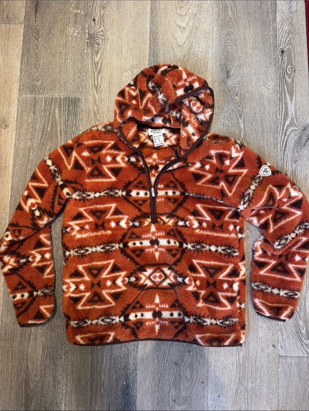 Ariat Women's Rust Orange Geometric Fleece Half-Zip Hoodie 1360